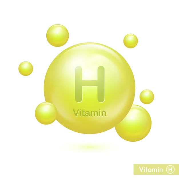 Vitamin H pill vector for health care 3d green bubbles of biotin Skin care and beauty complex