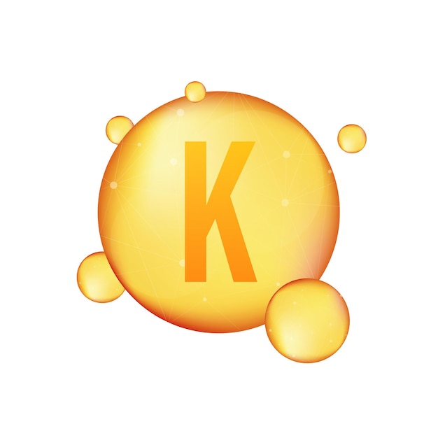 Vitamin k gold shining icon. Ascorbic acid. Vector illustration.