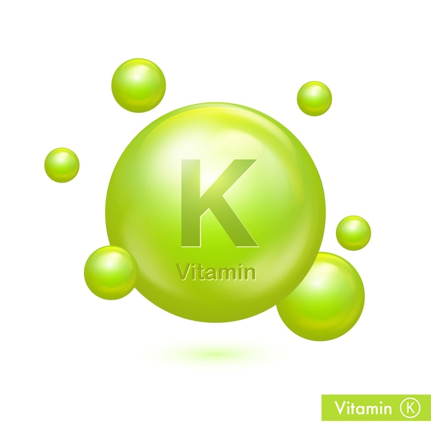 Vitamin k green glossy pill vector illustration for health care organic symbol for food dietary