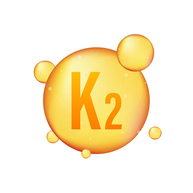 Vector vitamin k2 gold shining icon. ascorbic acid. vector illustration.