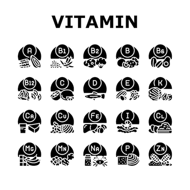 Vitamin Mineral Medical Complex Icons Set Vector