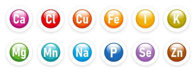 vitamin and mineral nutrition icons set. the concept of healthcare and medicine. healthy food