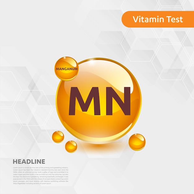 Vector vitamin mn icon logo golden drop, complex drop. medical background heath vector illustration