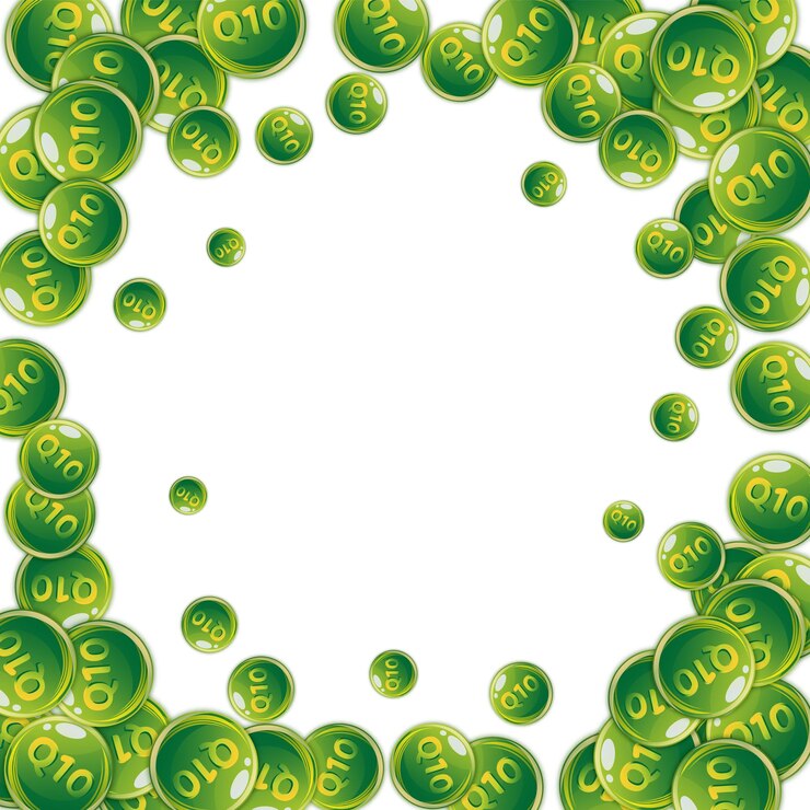 Vector vitamin q10 ronde capsules willekeurig verspreid