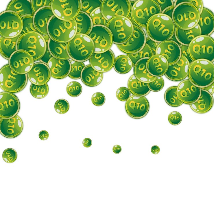 Vector vitamin q10 ronde capsules willekeurig verspreid