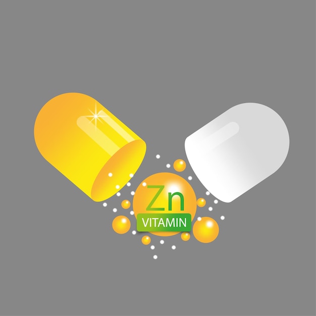 Vitamin zn in open yellow capsule health pill vector illustration eps 10 stock image