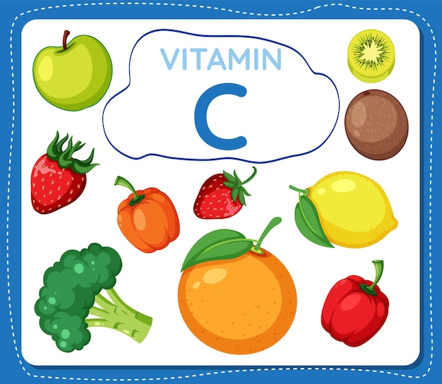 Vitamine C Frame omgeven door voedsel een vectorillustratie