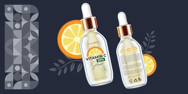 Vitamine C-serumlabelontwerp serumflesontwerp, verpakking van cosmetische gezichtsverzorgingsproducten