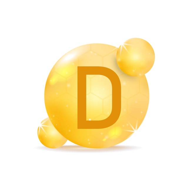 Vector vitamine d gouden pictogram. drop vitamine pil capsule.