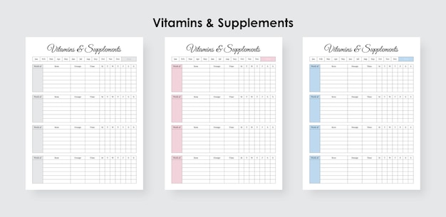 Vitamine- en supplement-trackinglogboek, dagelijkse gezondheids- en voedingslezing Tracker-logboek