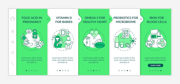 Vitaminen en supplementen onboarding vector sjabloon