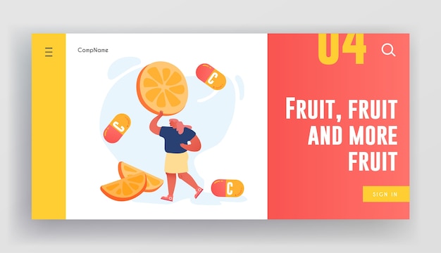 果物と柑橘類のエコ製品のウェブサイトのランディングページのビタミン。