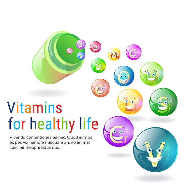 Vitamins nutrient minerals colorful banner healthy life