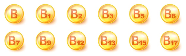 Vitamins round icons. set of vitamins b grupy. vector illustration.