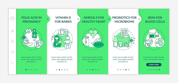 Vitamins and supplements onboarding vector template