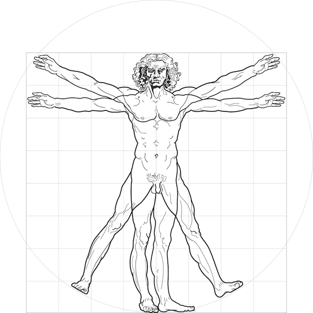 Vitruvius man vector menselijk lichaam beroemde tekening kunstwerken van leonardo da vinci