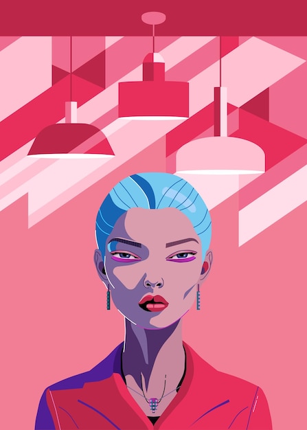 Vector viva magenta color of the year stylish woman fashion illustration