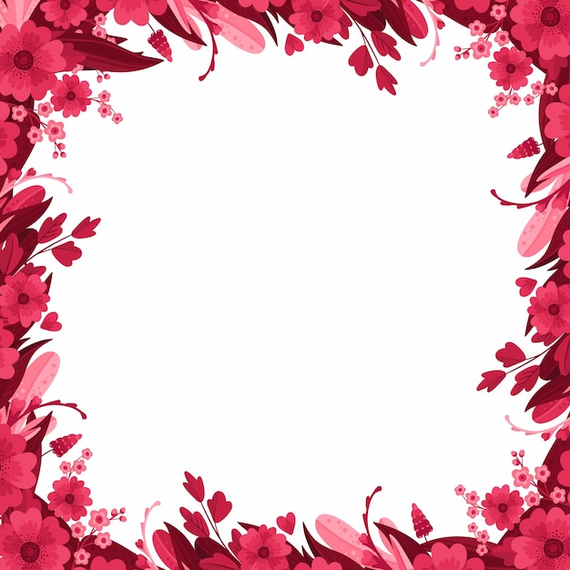 ビバ マゼンタ花空のテンプレート。赤とピンクの花が咲く正方形の空のフレーム