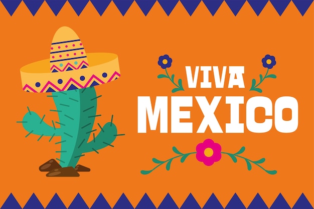 viva mexico and cactus with hat design, culture theme vector illustration
