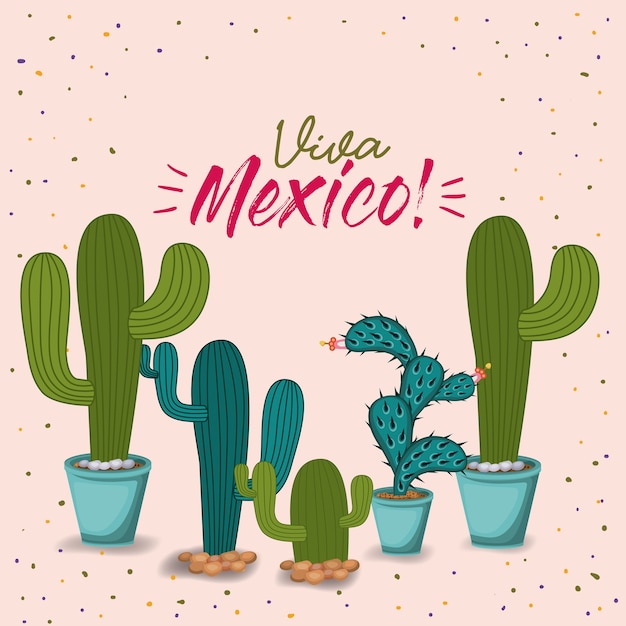 Viva mexico colorful poster with cactus plants