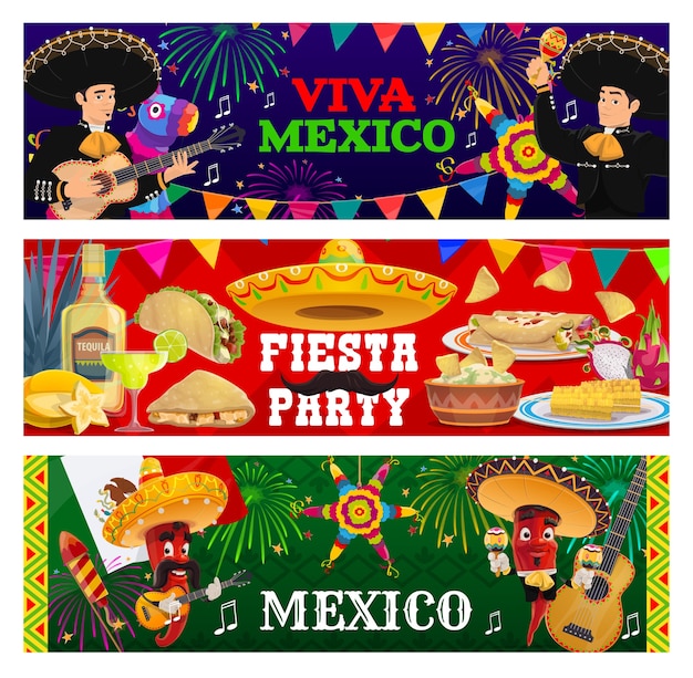 Vector viva mexico fiesta party banners