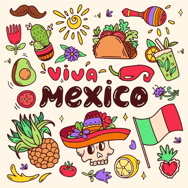 ヴィヴァ・メキシコ アイコン セット スクエア カラー 祝賀 背景 バナー ソーシャルメディア 投稿