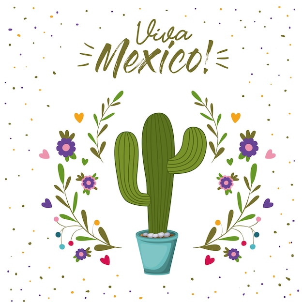 Viva mexico kleurrijke poster met cactus plant