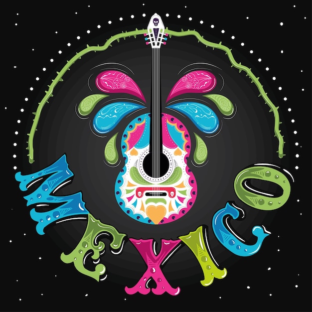 Viva mexico poster with colored guitar vector