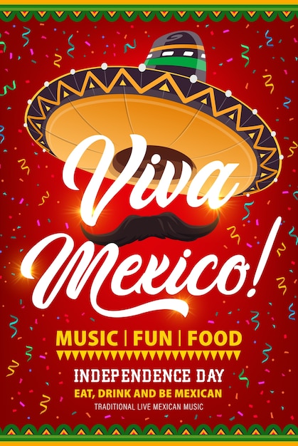 Viva Mexico vector flyer with sombrero