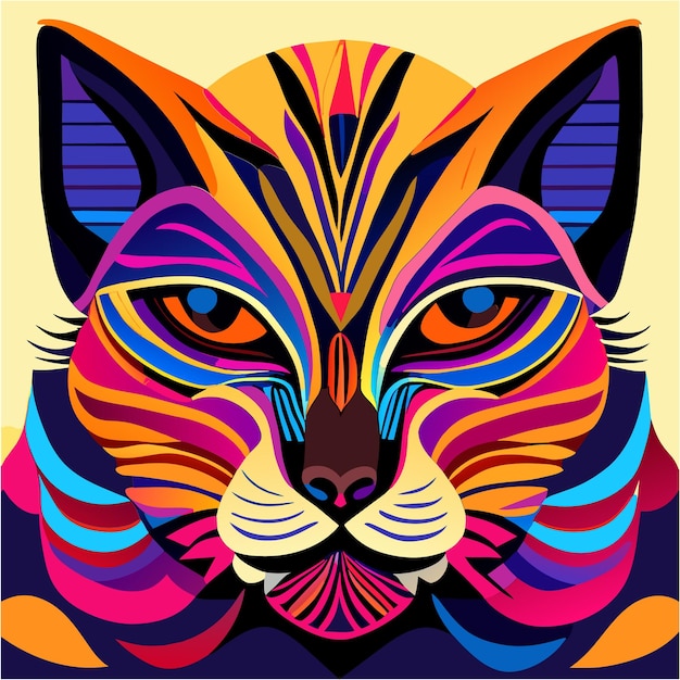 Vector vivid cat face with pop art flair
