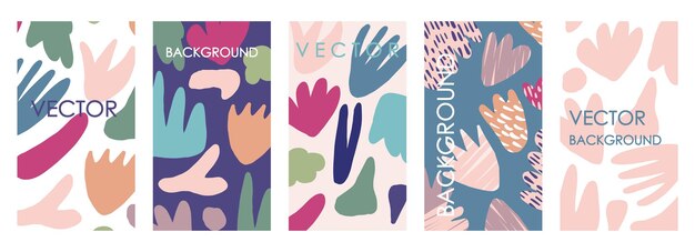 Vivid floral invitations and card template design. Abstract freehand vector set of motley backgrounds for banners, posters, cover design templates