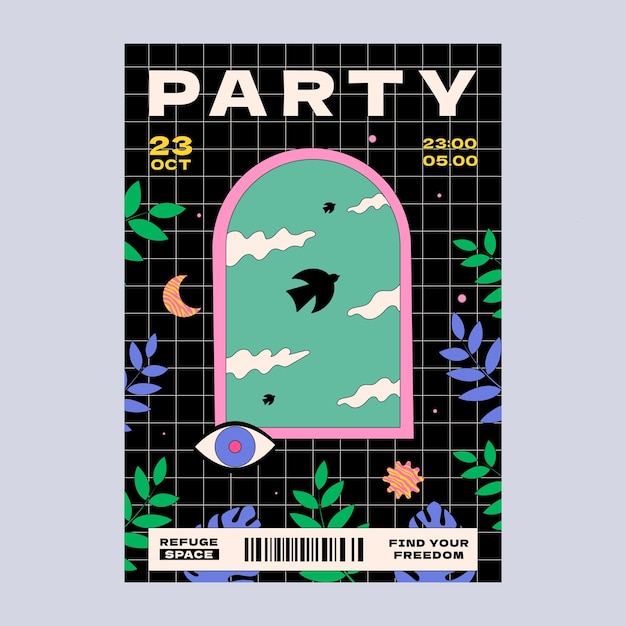 A vivid groovy poster in the aesthetics of the 70s for a musical party
