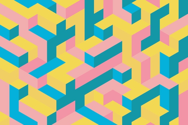 Vivid mix yellow pink blue color geometric decorative isometric vector pattern background