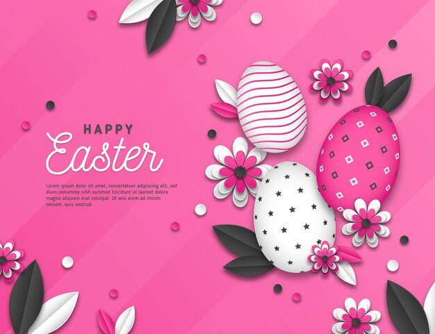 Vivid monochrome easter illustration in paper style with eggs