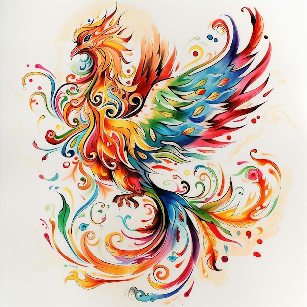 Vivid Mythical Splendor Cartoon Phoenix Tattoo