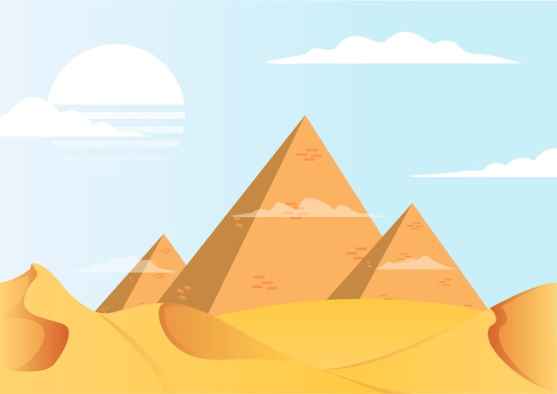 Vivid Pyramid Desert Landscape Flat Design