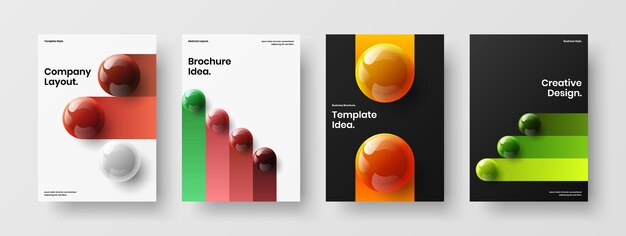 Vivid realistic balls postcard template set