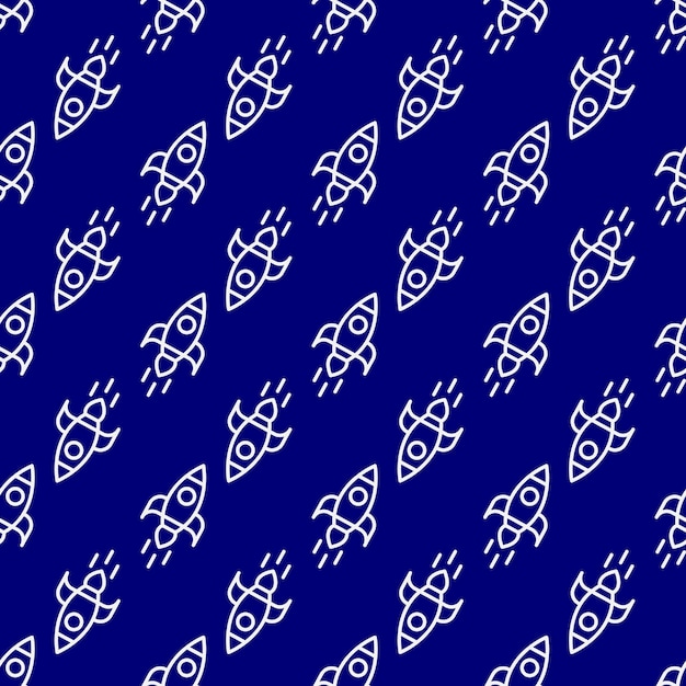 ベクトル 壁紙織物生地の暗い青色の背景に宇宙船の鮮やかなシームレスな繰り返しパターン