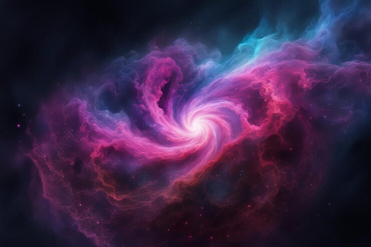Vector vivid spiral nebula visualization a stunning outer space palette swirling outward from a centra