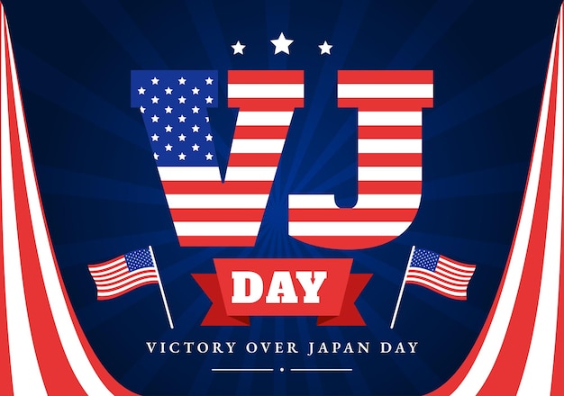 Vj victory over japan day celebra l'illustrazione vettoriale con lo sfondo della bandiera dello stato unito