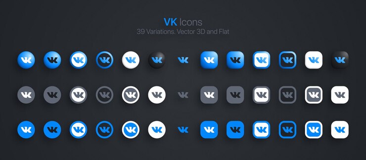 Vector vk icons set modern 3d and flat in different variations