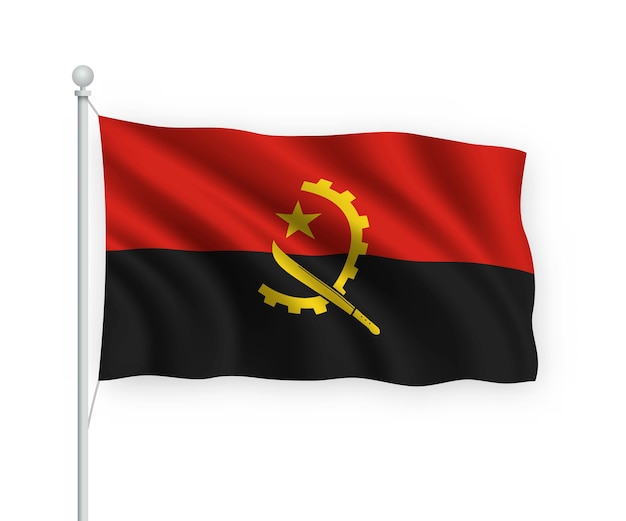 Vlag angola op vlaggenmast geïsoleerd op wit