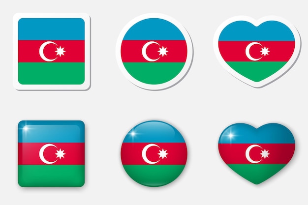 Vlag Azerbeidzjan iconen collectie Platte stickers 3D-realistische glas vector-elementen witte achtergrond