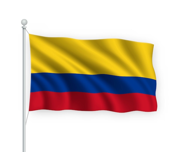 Vlag colombia op vlaggenmast geïsoleerd op wit