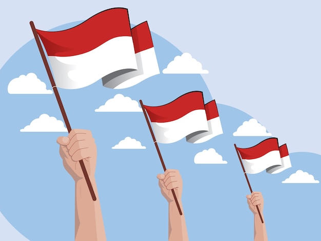 Vlag indonesië hand met vlag