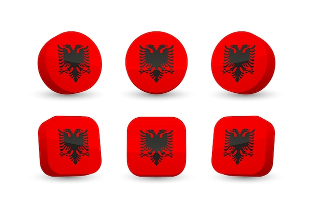 Vlag van Albanië 3D-vector illustratie knop vlag van Albanië geïsoleerd op wit