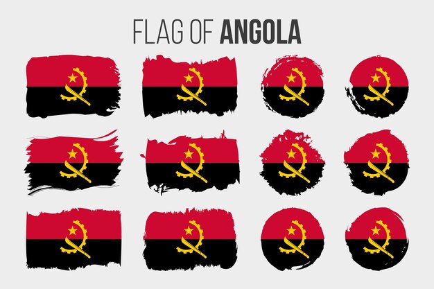 Vlag van Angola Illustratie penseelstreek en grunge vlaggen set van Angola geïsoleerd op wit