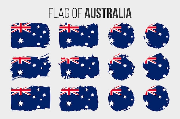 Vlag van Australië Illustratie penseelstreek en grunge vlaggen van Australië geïsoleerd op wit