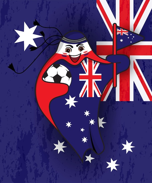 Vector vlag van australië met mascotte qatar world cup vectorafbeelding voor t-shirt design.