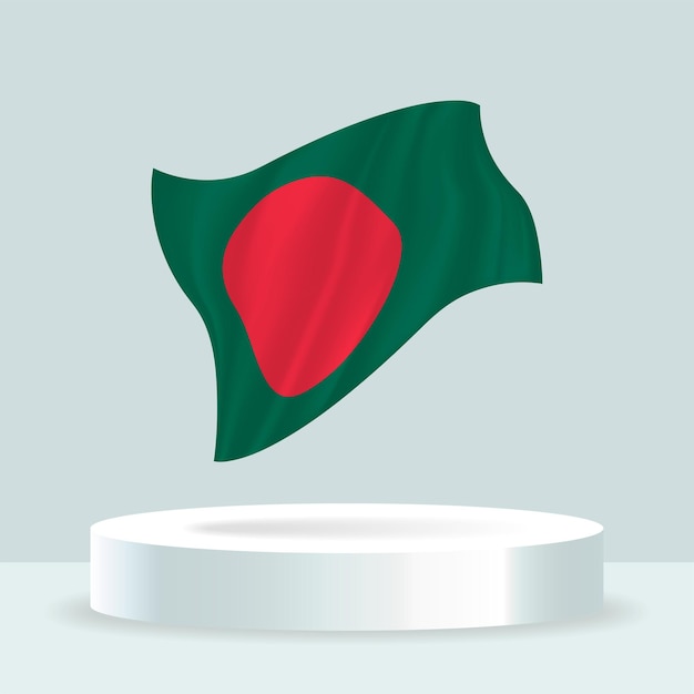 Vlag van Bangladesh 3D-weergave van de vlag weergegeven op de stand Wapperende vlag in moderne pastelkleuren